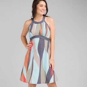 Prana Calexico Dress Sz S Soft Geometric High Neck Stretchy Mini Sundress